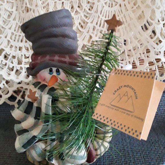 Vintage Crazy Mountain Snowman Candle Holder - Picture 1 of 7